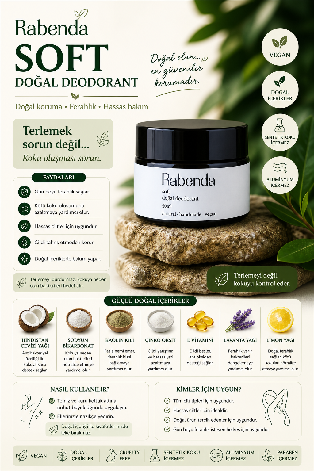 Soft Doğal Deodorant - Hassas Ciltler İçin - Rabendanatural